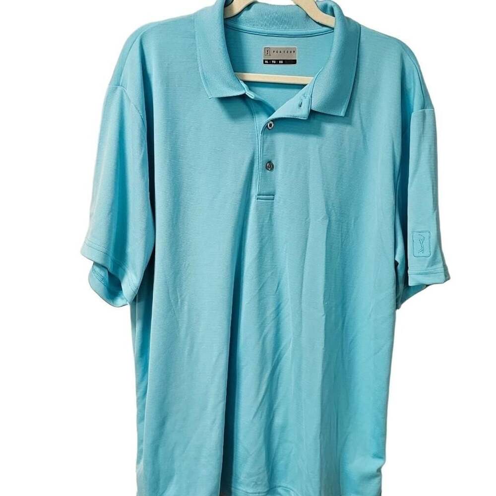 PGA Tour Men’s Golf Polo Shirt XL Aqua Blue Performance Short Sleeve Logo